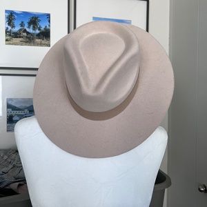 Tan faux suede fedora hat